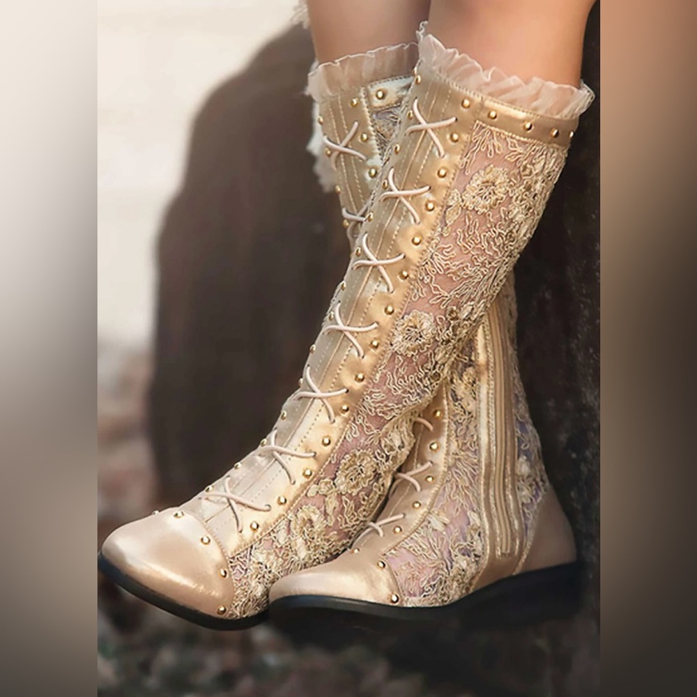 Trish Scully Gramercy Boot Gold, Sz 34(2.5-3)